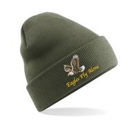 Embroidered Beanie Hat with Unique Eagle Design, Eagles Fly Alone (UK, Alpha, One Size, Olive)