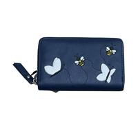 Embroidered Bee & Butterflies Zip Around Card and Coin Ladies Girls Purse (Dark Blue)