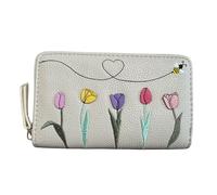 Embroidered Bee & Tulips Zip Around Card and Coin Ladies Girls Purse (Multi)