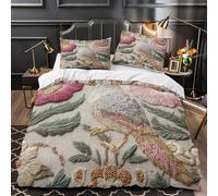 Embroidered Bird Duvet Cover 3D Design Printed Machine Washable 3 Pieces Bedding Set Zipper Floral Design Quilt Cover Hotel Quality All Season for Adults Kids Women Teens Youth Double（200x200cm）