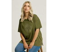 Yours Curve Embroidered Boho Diamond Oversized T-Shirt - Women's - Plus Size Curve Green
