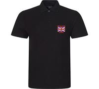 Embroidered British Force Veterans Left Chest Polo Shirt United Kingdom Flag Patriotic Remembrance Day Unisex Gift Tee Top (Black, L, l)
