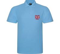 Embroidered British Force Veterans Left Chest Polo Shirt United Kingdom Flag Patriotic Remembrance Day Unisex Gift Tee Top (Sky, L, l)