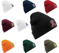 Embroidered Cancer Awareness Ribbons Beanie Cap, Awareness Ribbons Cap, Embroidered Awareness Ribbons Beanie, Embroidered Breast Cancer Awareness Cap, Cancer Survivor Cap, Warrior Beanie Navy