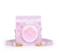 Embroidered Checkered Camera Case PU Leather Soft Cover Bag Film Camera Bag with Mini Slap, a