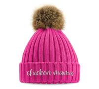 Embroidered Chicken Mama Bobble Hat Chunky Pom Pom Autumn Winter Pet Animals Women Gift, One Size, Fuchsia