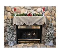 Embroidered Christmas Holiday Reindeer & Christmas Scene on Light Grey Fireplace Mantel Scarf Large Window Valance Mantel Decor (18Lx88W)