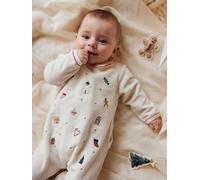 Embroidered Christmas Velour Sleepsuit for Babies ecru