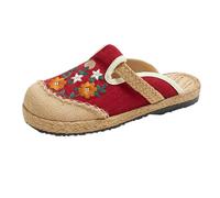 Embroidered Clogs Straw Sliders Women Closed Toe Linen Sliders Retro Printed Clogs Breathable Flat Slides Slip On Backless Sandals Non Slip Beach Slides Trending Style Handwoven Sandals