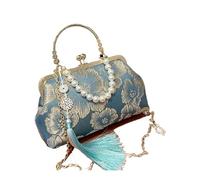 Embroidered Clutch Bag Flower Pattern Handbag Kiss Lock Cheongsam Accessories Clutch Bag Elegant Embroidery Banquet For Bridal Wedding Party(Blue)