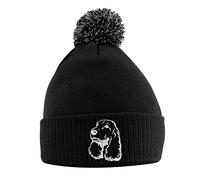 Embroidered Cocker Spaniel Bobble Hat - Cocker Spaniel Beanie Hat with Bobble Pom Pom - Christmas Dog Owner Lover Gift Idea for Men Women Kids, One Size, Black
