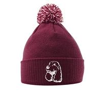 Embroidered Cocker Spaniel Bobble Hat - Cocker Spaniel Beanie Hat with Bobble Pom Pom - Christmas Dog Owner Lover Gift Idea for Men Women Kids, One Size, Maroon