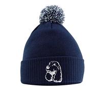 Embroidered Cocker Spaniel Bobble Hat - Cocker Spaniel Beanie Hat with Bobble Pom Pom - Christmas Dog Owner Lover Gift Idea for Men Women Kids, One Size, Navy