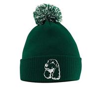 Embroidered Cocker Spaniel Bobble Hat - Cocker Spaniel Beanie Hat with Bobble Pom Pom - Christmas Dog Owner Lover Gift Idea for Men Women Kids, One Size, Bottle Green