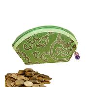 Embroidered Coin Bag - 12 x 8 x 5 cm Large Vintage Chinese Silk Fabric Coin Purse with Floral Embroidery and Zipper, Change Bag and Mini Bag for Women, Green, see description, See description