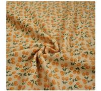 Embroidered Cotton Corduroy Material Fabric, Corduroy Printed Tulip Little Flower Fabric Apparel and Shoes Handmade Sewing Material A/W(Orange)