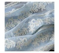 Embroidered Cotton Fabric Light Blue Chiffon Fabric Rose Embroidered Fabric Hanfu Cheongsam Clothing Fabric Accessories Light and Soft Tulle Fabric (Color : Light Blue, Size : 130cmx100cm)