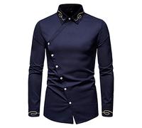 Embroidered Cowboy Shirts For Men Mens Long Sleeve Shirts Casual Regular Fit Workwear Work & Casual Days Shirt Long Sleeve Asymmetrical Shirt Western Denim Top Oblique Double Breasted Tops