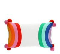 Embroidered Cushion with Pom Poms - Rainbow