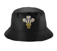 Embroidered Cymru Feathers Bucket Hat Unisex Prince of Wales Welsh Football Country Him Her Recycled Hat, S, Black