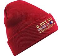 Embroidered D-Day Beanie Cap, D Day Beanie Cap, Lest We Forget Beanie Cap, Veterans Day Beanie Cap, UK Flag Cap, D-Day 80th Anniversary Beanie Cap, Normandy landings Beanie, Embroidered Beanie Cap