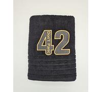 Embroidered Don't Panic 42 Black Bath Towel - Hitchhikers Guide, 25th May Towel Day - Luxury