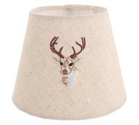 Embroidered Drum Lamp Shade Khaki for E27 E14 Table Lamps Linen Cloth | Vintage Bohemian Style with Deer Head Embroidery, Fabric-wrapped Premium Linen Texture, for Bedroom and Study Desk Lighting