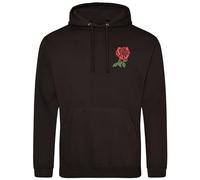 Embroidered English Rose Hoodie Men Rugby England Supporters Nations Hooded Top, L, Black