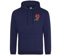Embroidered English Rose Hoodie Men Rugby England Supporters Nations Hooded Top, XXL, Navy