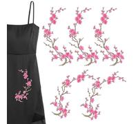 Embroidered Fabric Patches for Outfits - 5 Plum Blossom Stickers, DIY Sewing Applique Set, Textile Art Decorations | Iron-on Patches for Clothing, Backpack, Jacket, Pr
