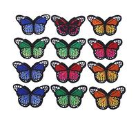 Embroidered Fabric Patches Set 12pcs Iron On Sew On DIY Decorative Applique for Clothes Hats Bags Butterfly Design Random Color 5x7.5cm