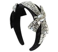 Embroidered Fabric Sponge Headband Baroque Bow Full Of Diamonds And Pearls Super Flash Temperament Hair Accessory, Black