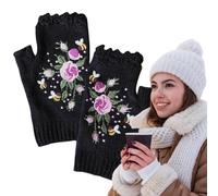 Embroidered Fingerless Gloves - Floral Pattern Adult, Skin-friendly Material, Lightweight Winter Accessory | Women' and Types of Writing, Ideal For Outdoor Travel, Daily Work, Study
