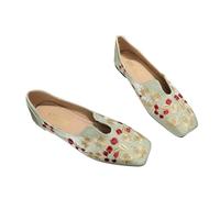 Embroidered Flats For Women, Comfortable Satin Casual Mules House Flat Slippers Floral Embroidered Acupressure Slippers Women Slip On Ballerina Flat Shoes
