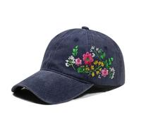 Embroidered Floral Baseball Cap for Women, Adjustable Washed Cotton Hat, Casual Summer Cap for Outdoor Travel and Everyday Wear, 58-62cm