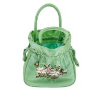 Embroidered Floral Handbag with Drawstring, Velvet Mini Top-handle | Green Polyester Lining, Spacious Interior for Travel and Shopping, Elegant Style with First Communion Bag