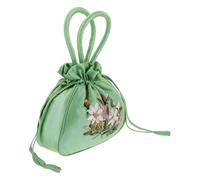 Embroidered Floral Top Handle Bag Mini Velvet Purse for Travel Party | Drawstring Closure, Spacious Interior, Polyester Lining, Elegant Green Style, Suitable for Wedding and Daily Use