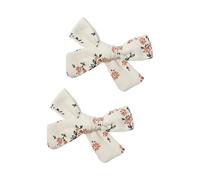 Embroidered Flower Bowtie Hair Clip Set of 2 for Student Kids Cotton Fabric Secure Grip Comfortable Wear Side Barrettes Bowknot Hair Clip for Kids Girl