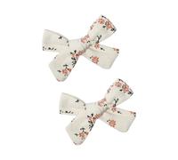 Embroidered Flower Bowtie Hair Clip Set of 2 for Student Kids Cotton Fabric Secure Grip Comfortable Wear Side Barrettes Bowknot Hair Clip for Kids Girl