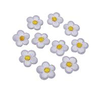 Embroidered Flower Fabric Patches 10Pcs/ Lot Polyester Cartoon Flower Ironing Embroidery Cloth Sticker Patches Clothing on Dress Bags Applique DIY Decoration(White)