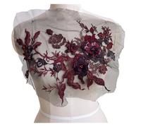 Embroidered Flower Fabric Patches 3D Embroidered Sewing on Patches for Clothing Flower Lace Patch Wedding Party Gown Bridal Dress Fabric Appliques DIY Repair(Red)