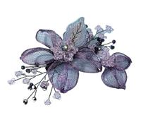 Embroidered Flower Leaves Crystal Beaded Hairpin - Brushed Copper Wire Floral Hair Accessory for Elegant Hairstyles