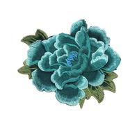 Embroidered Flower On Patch 1pc Peony Flower Embroidery Patch | Floral Applique Decorative Patches DIY Sewing Fabric(Sky Blue)
