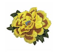 Embroidered Flower On Patch 1pc Peony Flower Embroidery Patch | Floral Applique Decorative Patches DIY Sewing Fabric(Yellow)