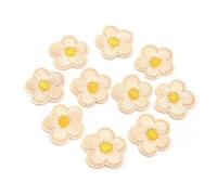 Embroidered Flower Patches 10Pcs/ Lot Polyester Cartoon Flower Ironing Embroidery Cloth Sticker Patches Clothing on Dress Bags Applique DIY Decoration(Apricot)