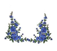 Embroidered Flower Patches Large Embroidered Peony Flowers Lace Patch Applique, Three-Dimensional Garment Fabric, DIY Accessories, Sew on, 1 Set per Lot(Sapphire Blue 1pair)