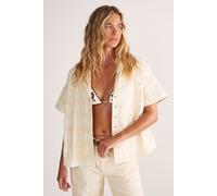 Embroidered Flower Short Sleeve Denim Shirt NastyGal Ecru 10