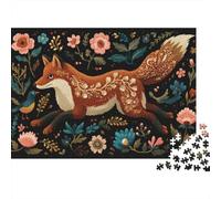 Embroidered Fox Art Print Jigsaw Puzzles Puzzles for Adults Kids. 1000 Piece Whimsical Challenge Toy Educational Games Home Decoration for Adults& Kids Age 14 Years Up 38x26cm/1000pcs