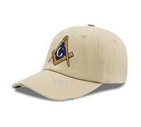 Embroidered Freemason Baseball Cap for Men and Women, 100% Cotton Adjustable Thickened Masonic Mason Classic Hat, Khaki, One size
