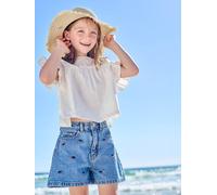Embroidered girl's short medium blue